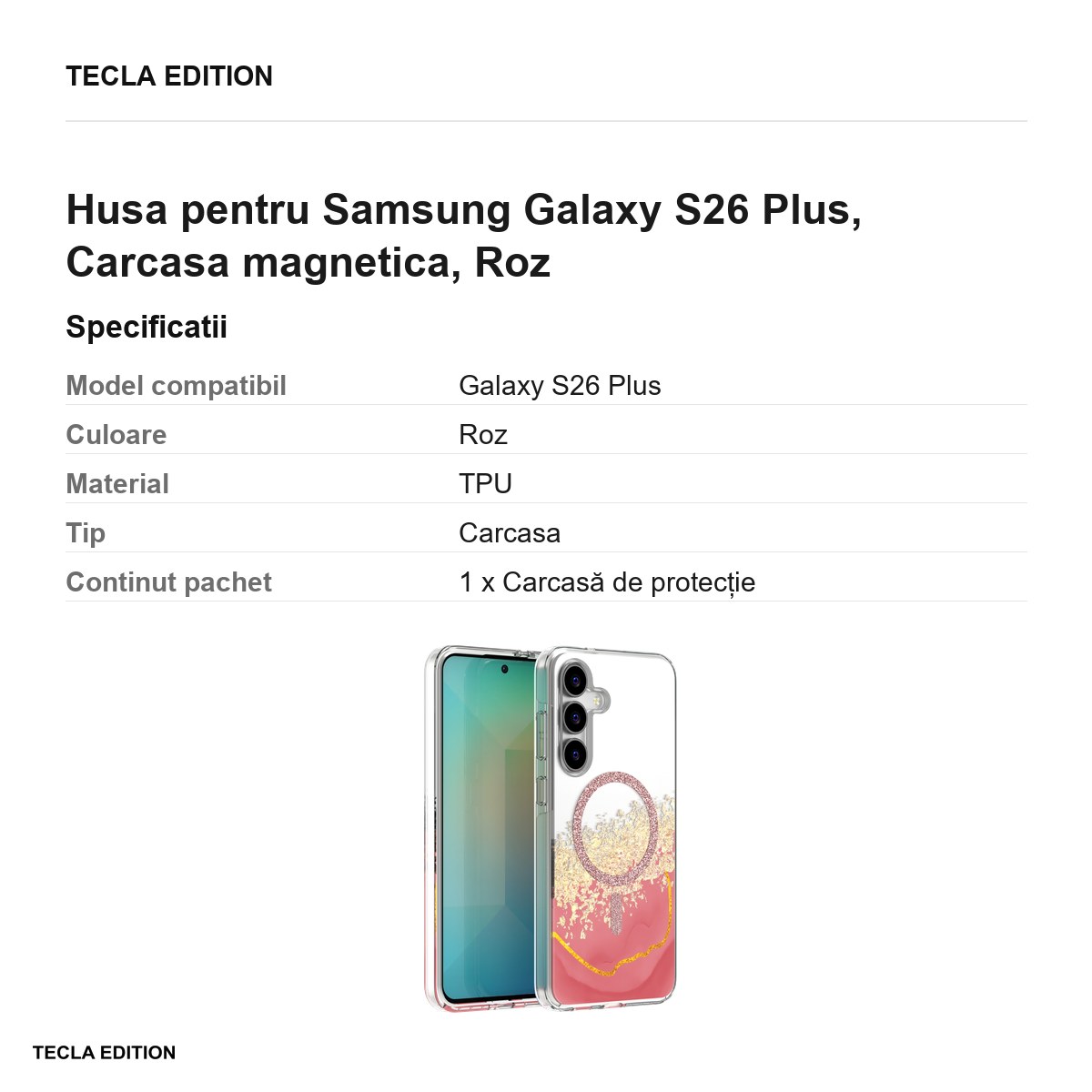 Husa Epoxy Mag pentru Samsung Galaxy S26 Plus, Carcasa magnetica, Roz [2]