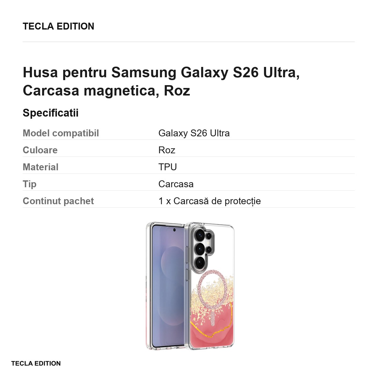Husa Epoxy Mag pentru Samsung Galaxy S26 Ultra, Carcasa magnetica, Roz [2]