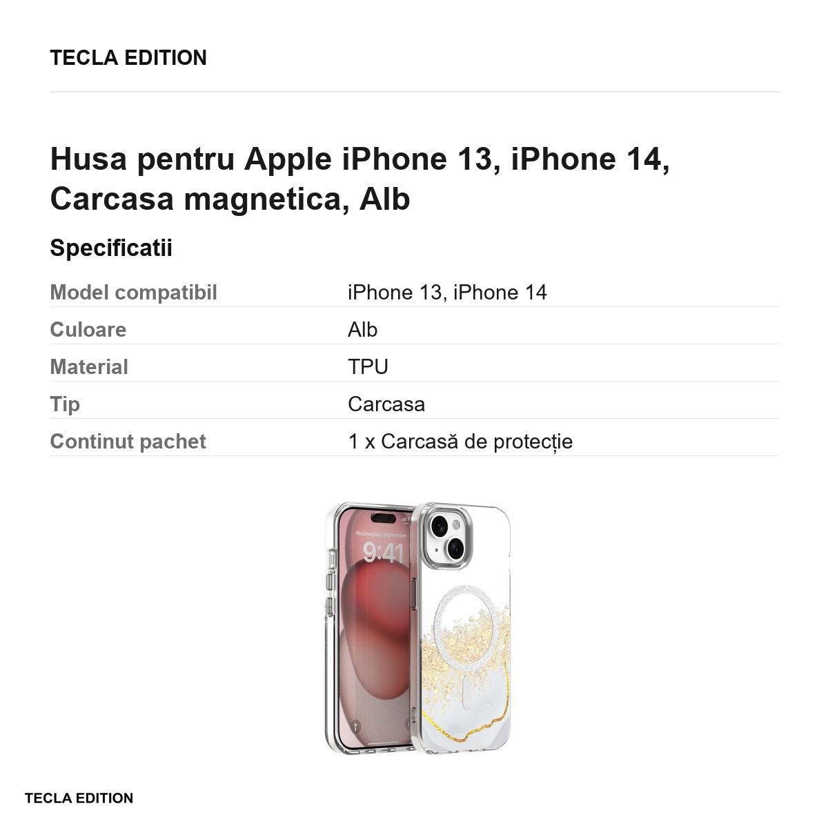 Husa Epoxy Mag pentru Apple iPhone 13, iPhone 14, Carcasa magnetica, Alb [2]