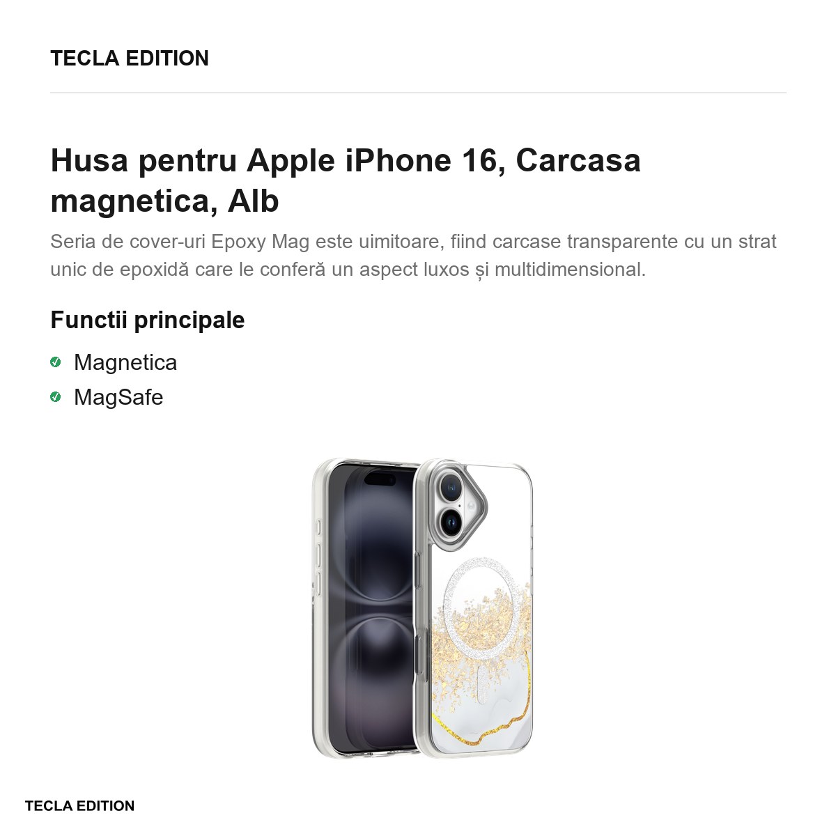 Husa Epoxy Mag pentru Apple iPhone 16, Carcasa magnetica, Alb [1]