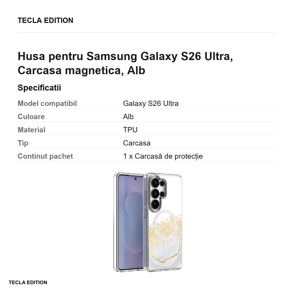 Husa Epoxy Mag pentru Samsung Galaxy S26 Ultra, Carcasa magnetica, Alb [2]