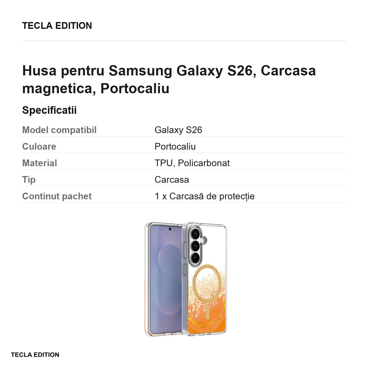 Husa Epoxy Mag pentru Samsung Galaxy S26, Carcasa magnetica, Portocaliu [2]