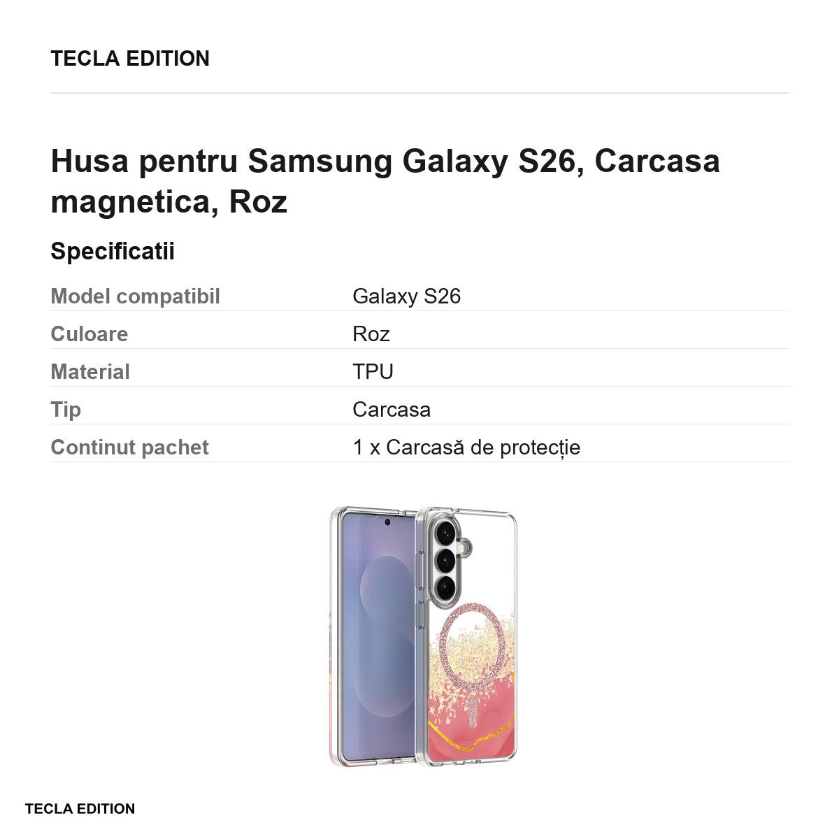 Husa Epoxy Mag pentru Samsung Galaxy S26, Carcasa magnetica, Roz [2]