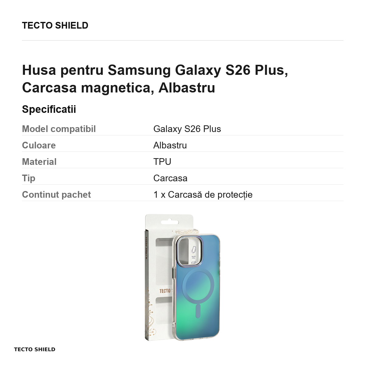 Husa Tecto Shield Aurora pentru Samsung Galaxy S26 Plus, Carcasa magnetica, Albastru [2]