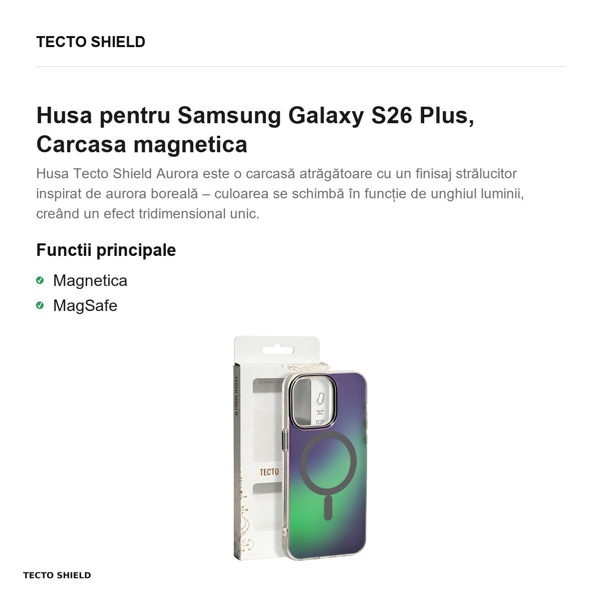 Husa Tecto Shield Aurora pentru Samsung Galaxy S26 Plus, Carcasa magnetica, Gri [1]