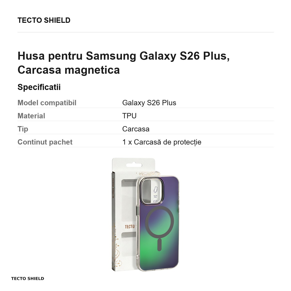 Husa Tecto Shield Aurora pentru Samsung Galaxy S26 Plus, Carcasa magnetica, Gri [2]