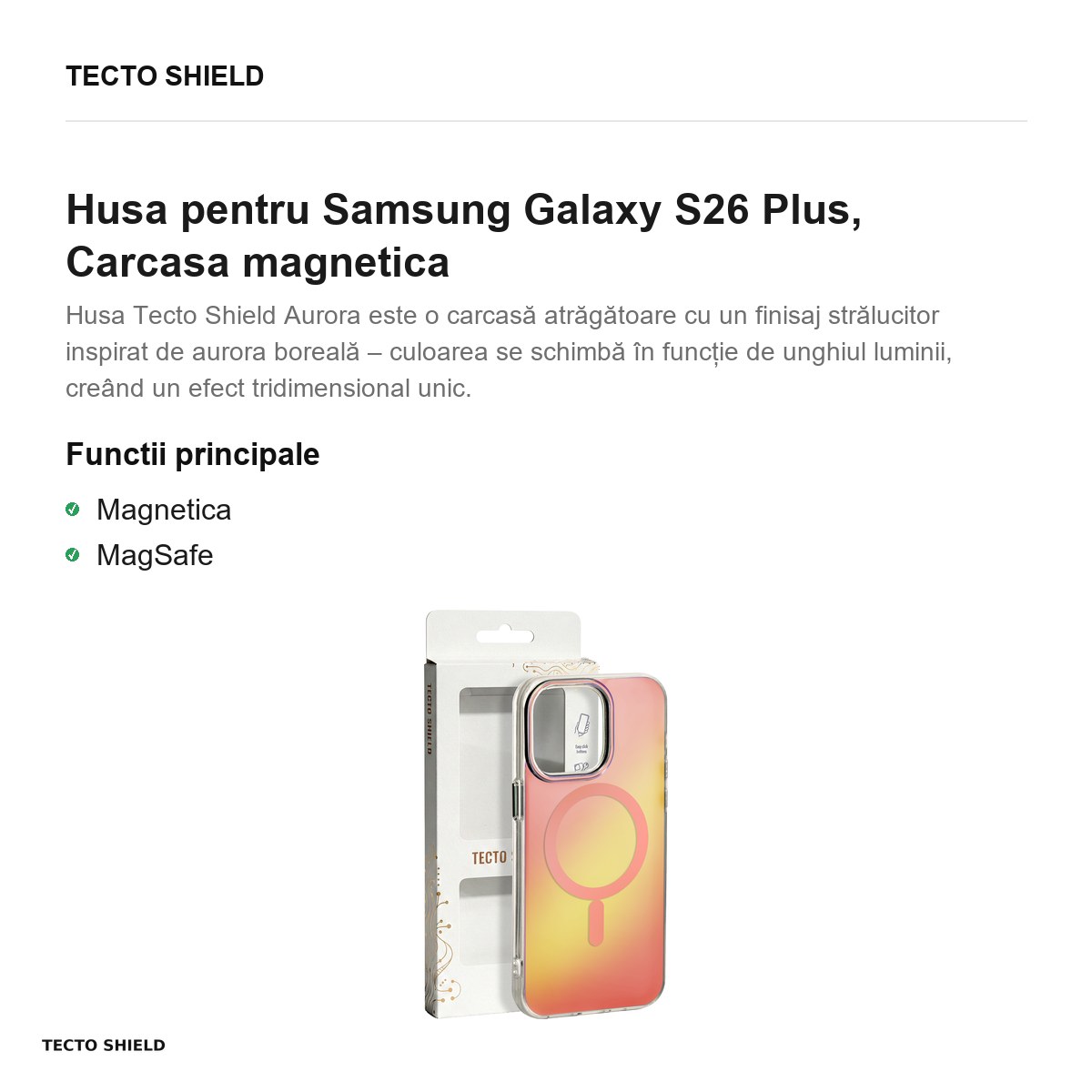 Husa Tecto Shield Aurora pentru Samsung Galaxy S26 Plus, Carcasa magnetica, Roz [1]