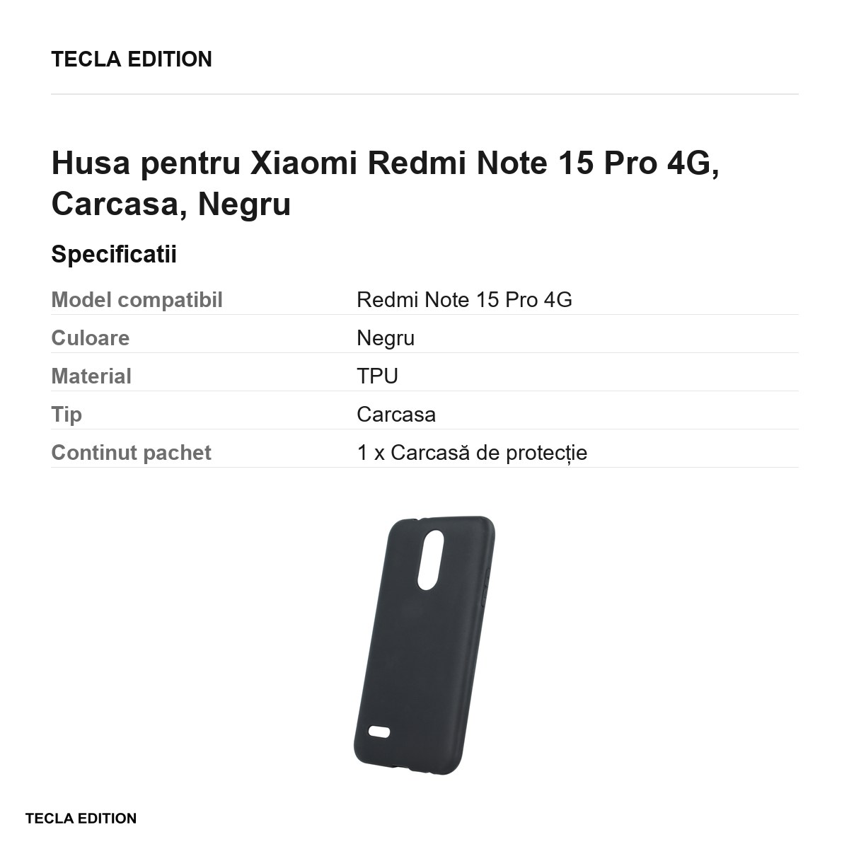 Husa Matt TPU pentru Xiaomi Redmi Note 15 Pro 4G, Carcasa, Negru [2]