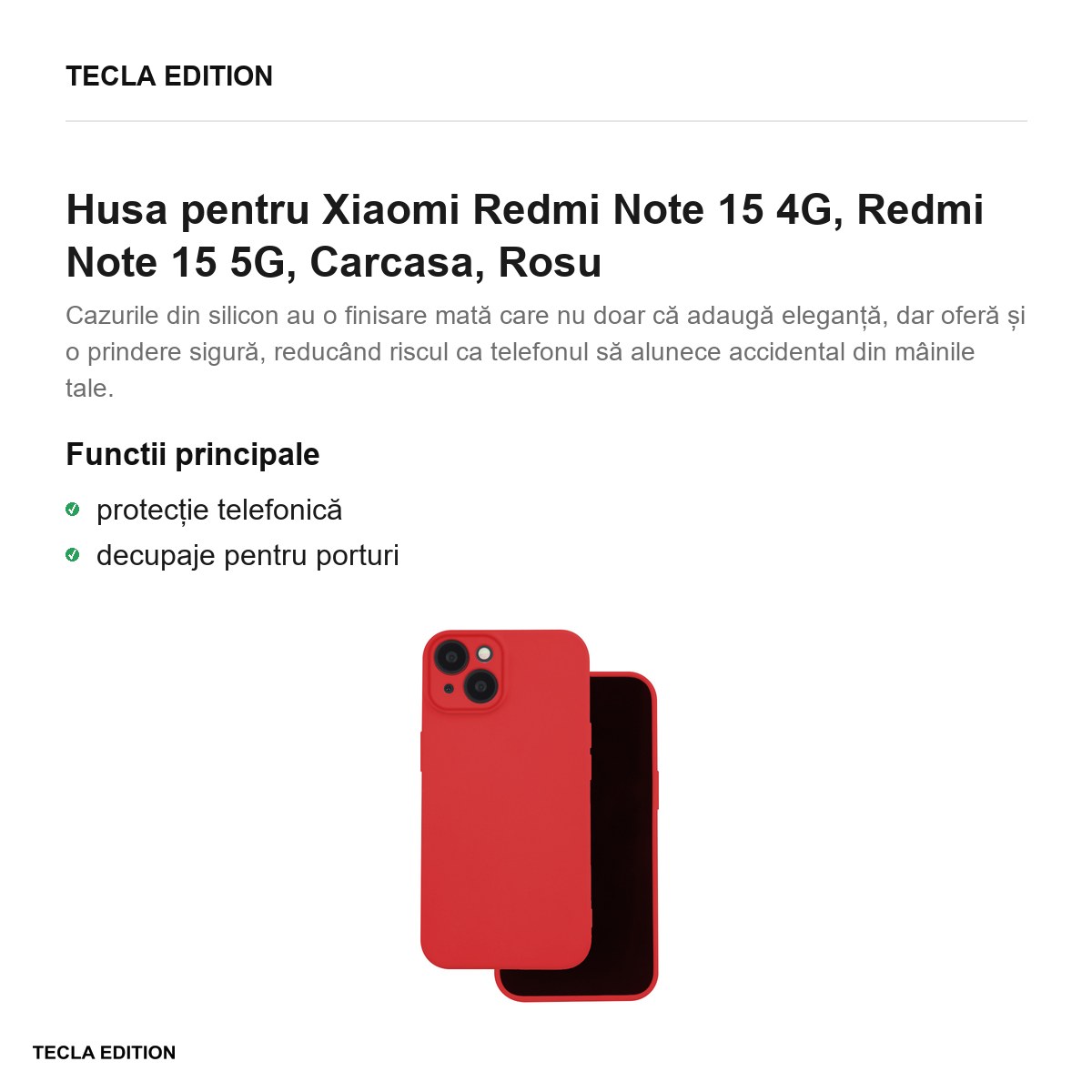Husa Silicon pentru Xiaomi Redmi Note 15 4G, Redmi Note 15 5G, Carcasa, Rosu [1]