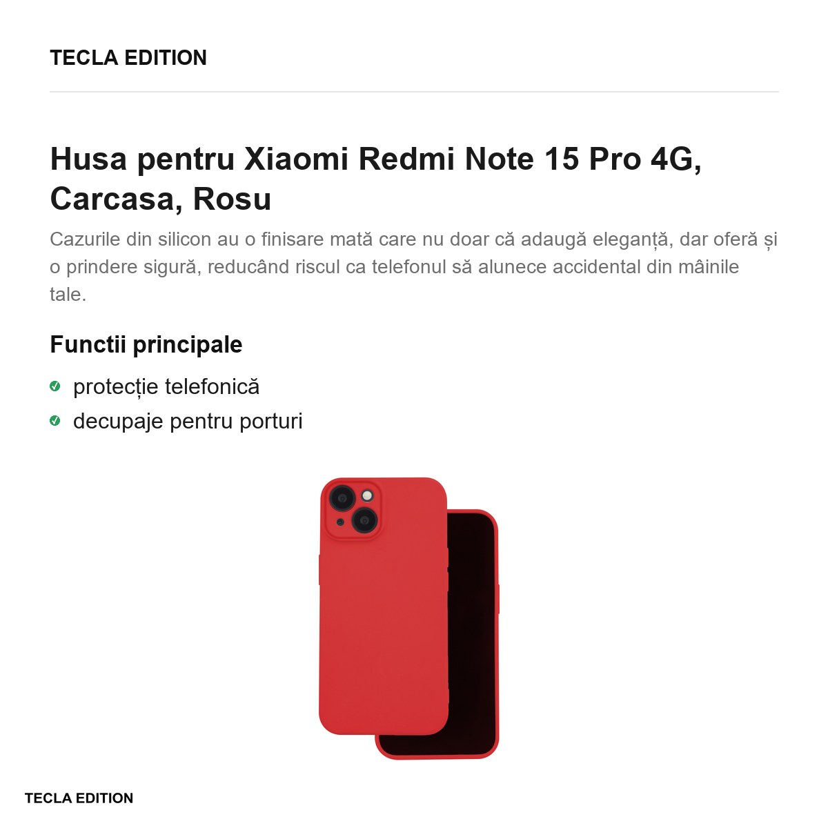 Husa Silicon pentru Xiaomi Redmi Note 15 Pro 4G, Carcasa, Rosu [1]