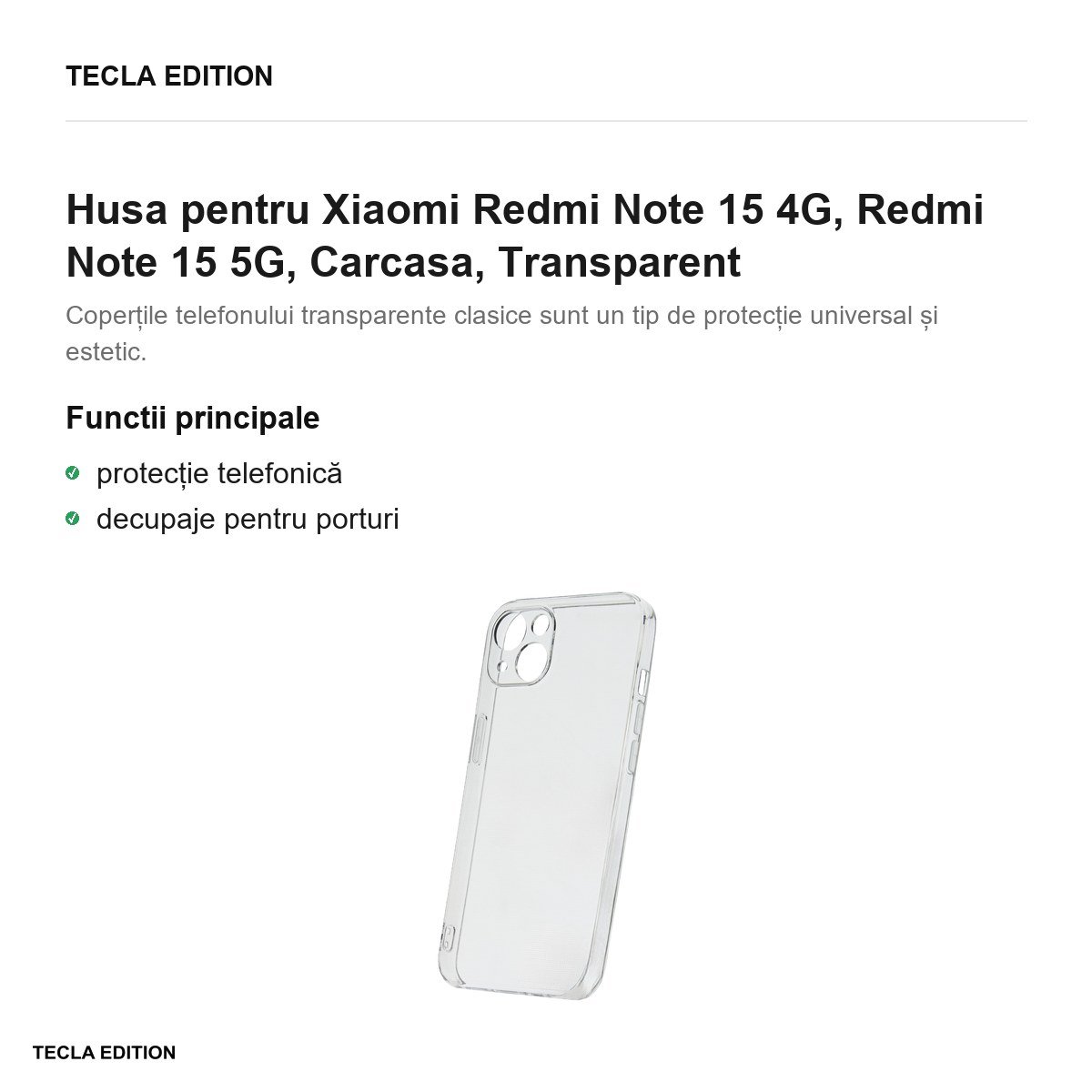 Husa Slim 2 mm pentru Xiaomi Redmi Note 15 4G, Redmi Note 15 5G, Carcasa, Transparent [1]