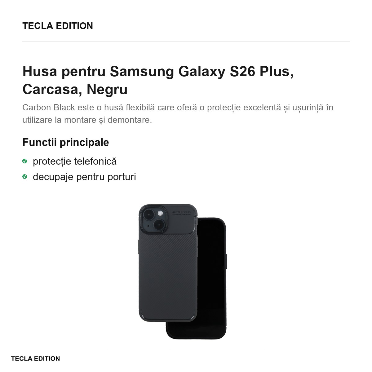 Husa Carbon Black pentru Samsung Galaxy S26 Plus, Carcasa, Negru [1]