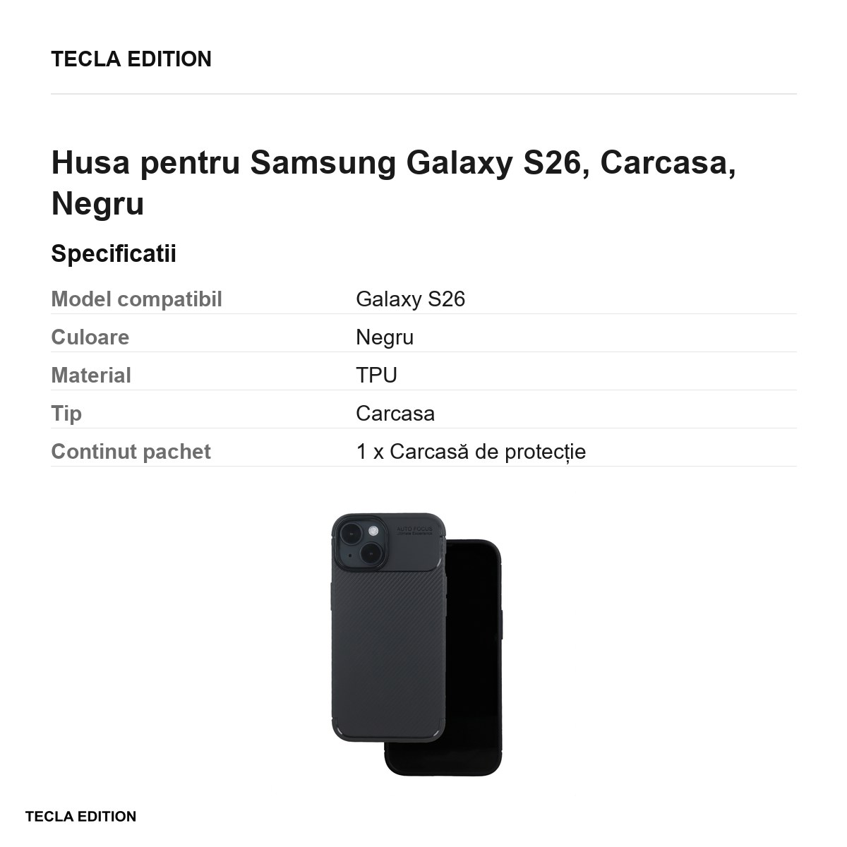 Husa Carbon Black pentru Samsung Galaxy S26, Carcasa, Negru [2]