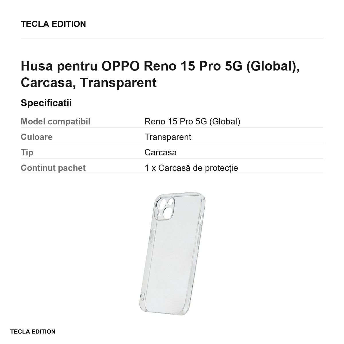 Husa Slim 2 mm pentru OPPO Reno 15 Pro 5G (Global), Carcasa, Transparent [2]