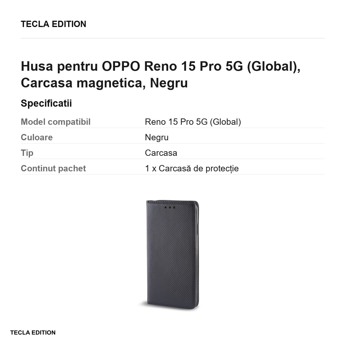 Husa Smart Magnet pentru OPPO Reno 15 Pro 5G (Global), tip carte cu inchidere magnetica, Negru [2]