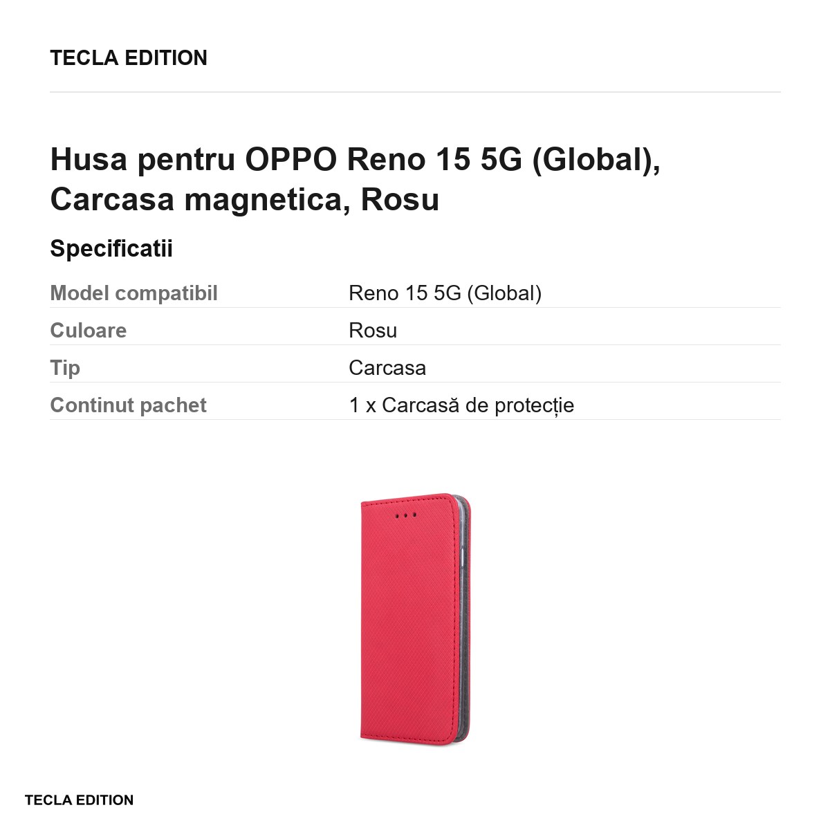 Husa Smart Magnet pentru OPPO Reno 15 5G (Global), tip carte cu inchidere magnetica, Rosu [2]