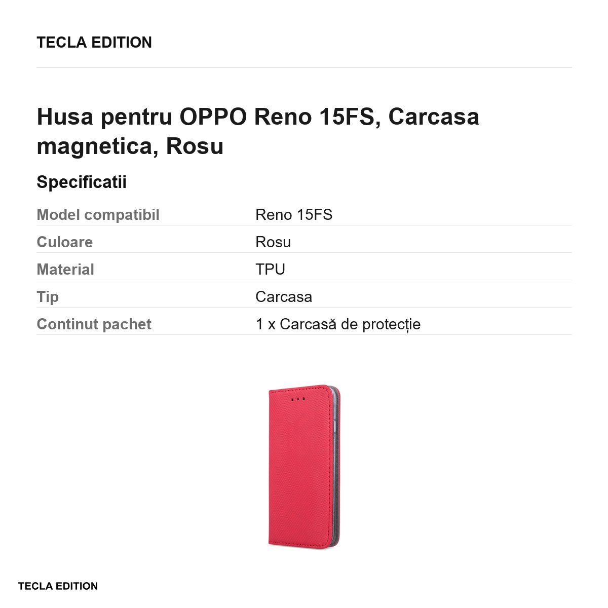 Husa Smart Magnet pentru OPPO Reno 15FS, tip carte cu inchidere magnetica, Rosu [2]