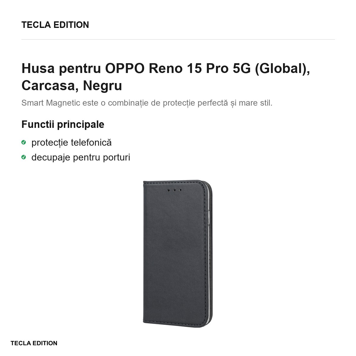 Husa Smart Magnetic pentru OPPO Reno 15 Pro 5G (Global), tip carte, Negru [1]