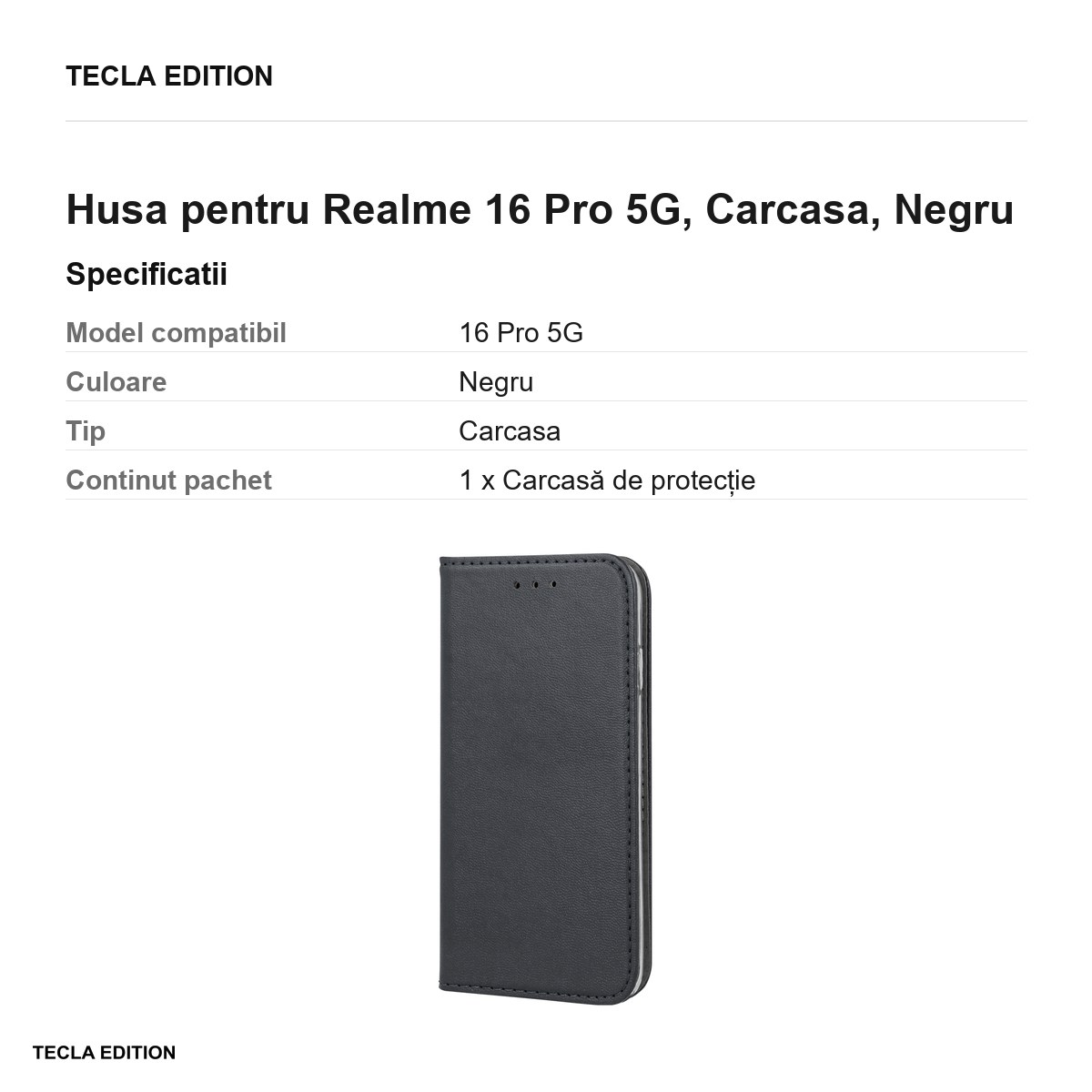 Husa Smart Magnetic pentru Realme 16 Pro 5G, tip carte, Negru [2]