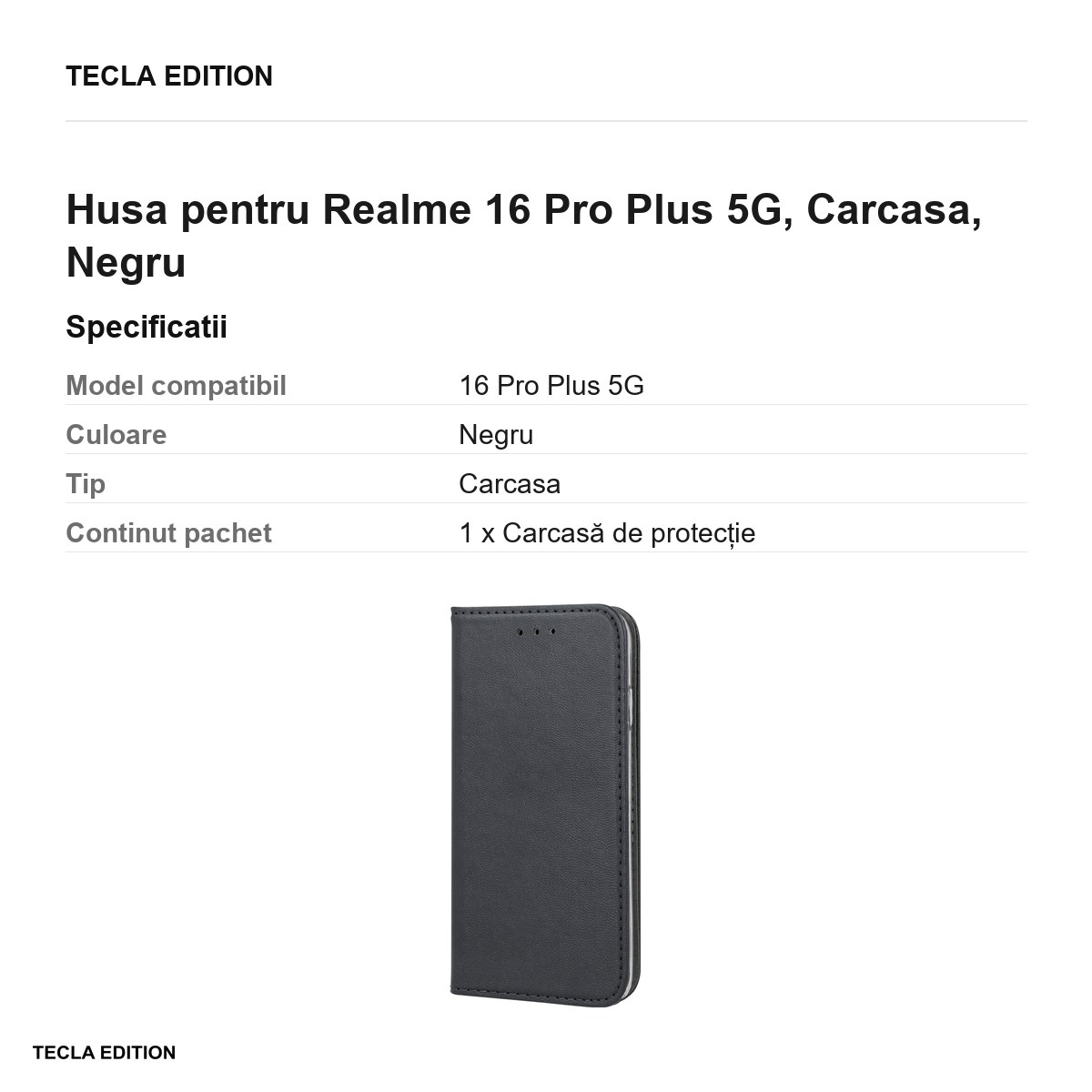 Husa Smart Magnetic pentru Realme 16 Pro Plus 5G, tip carte, Negru [2]