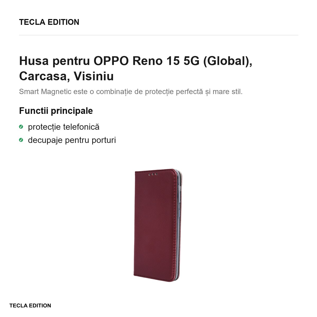 Husa Smart Magnetic pentru OPPO Reno 15 5G (Global), tip carte, Visiniu [1]