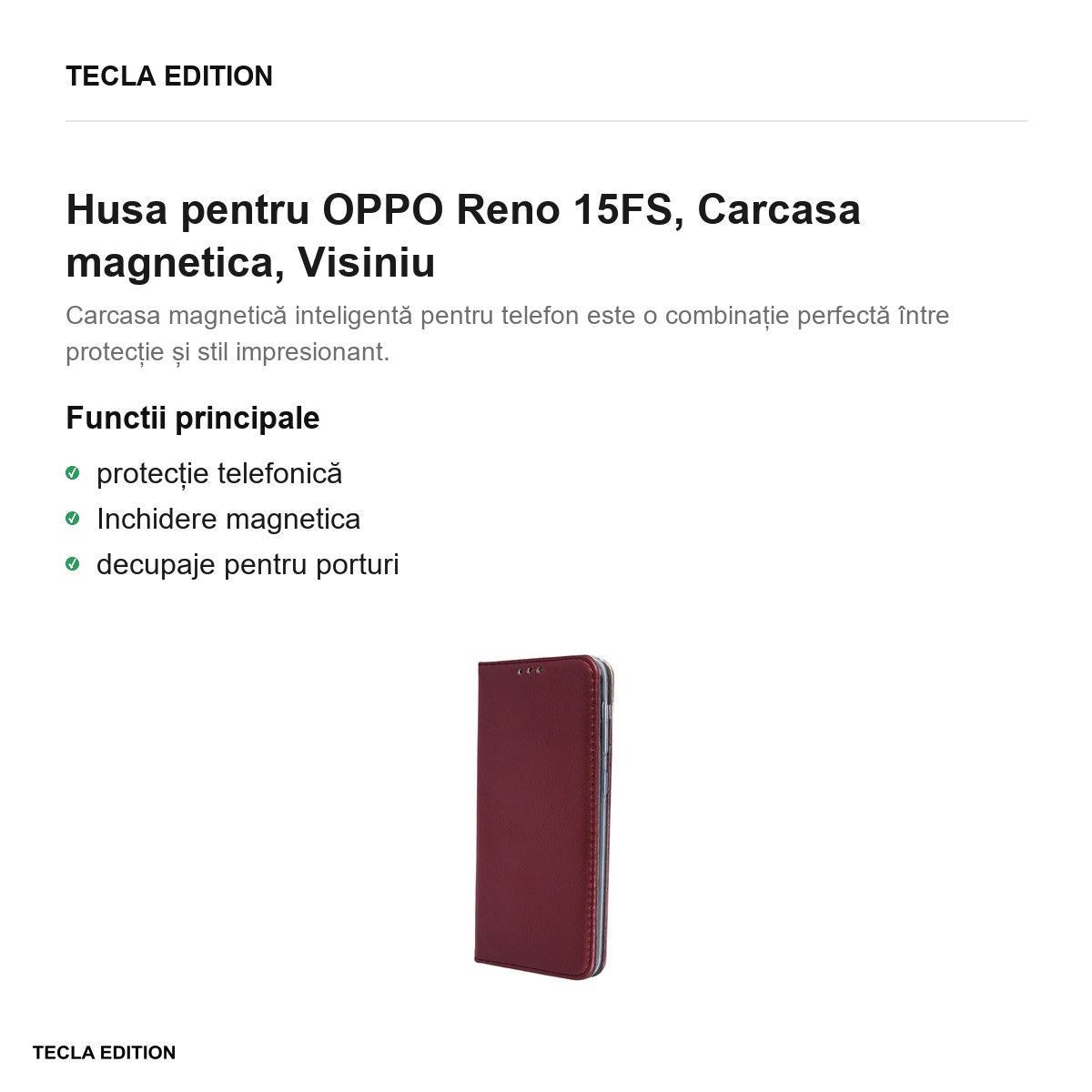 Husa Smart Magnetic pentru OPPO Reno 15FS, tip carte cu inchidere magnetica, Visiniu [1]