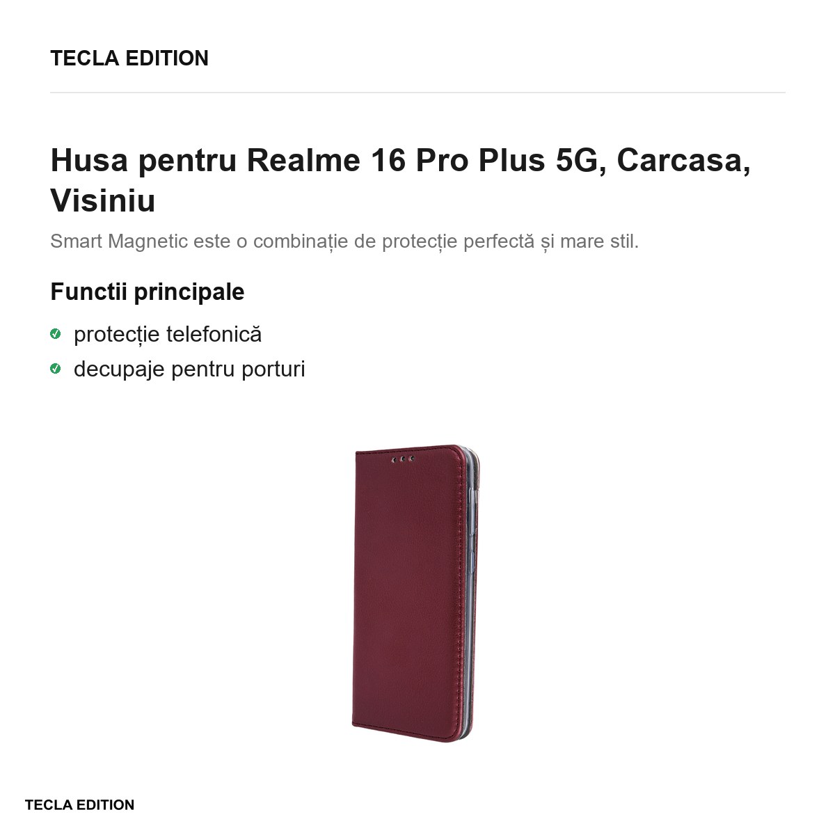 Husa Smart Magnetic pentru Realme 16 Pro Plus 5G, tip carte, Visiniu [1]