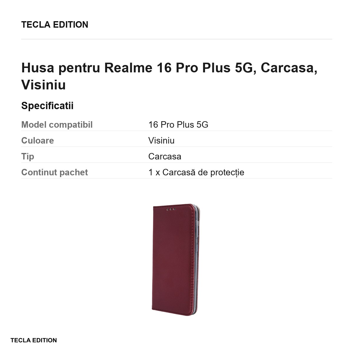 Husa Smart Magnetic pentru Realme 16 Pro Plus 5G, tip carte, Visiniu [2]