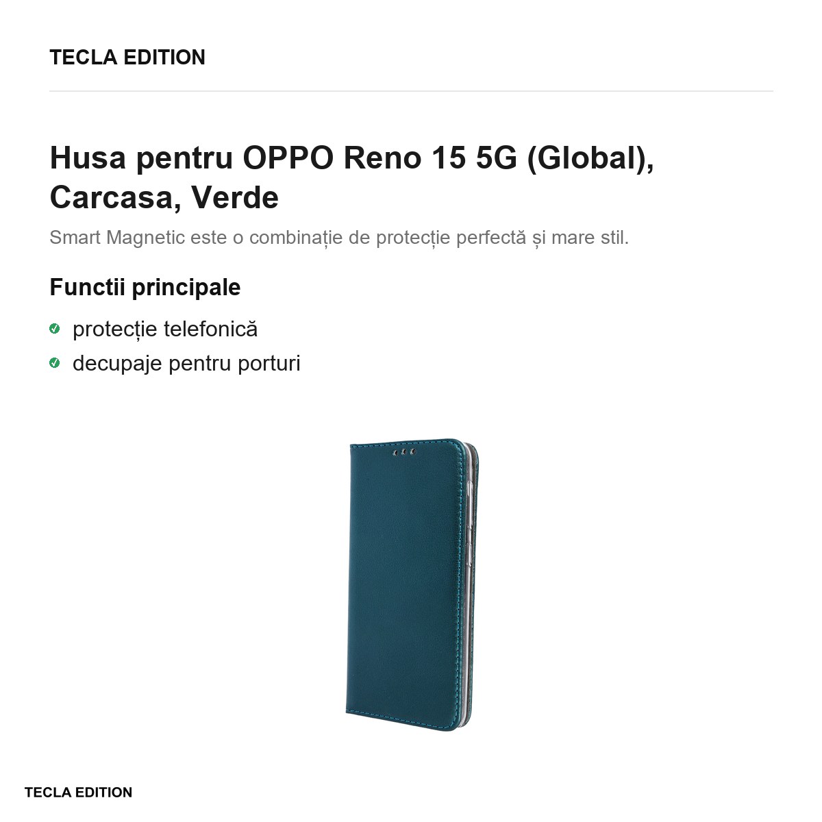 Husa Smart Magnetic pentru OPPO Reno 15 5G (Global), tip carte, Verde [1]
