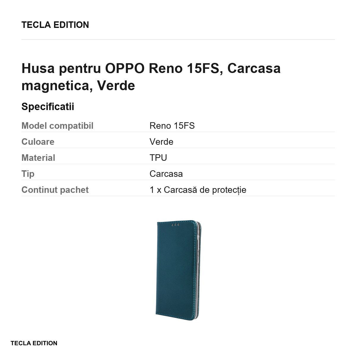 Husa Smart Magnetic pentru OPPO Reno 15FS, tip carte cu inchidere magnetica, Verde [2]