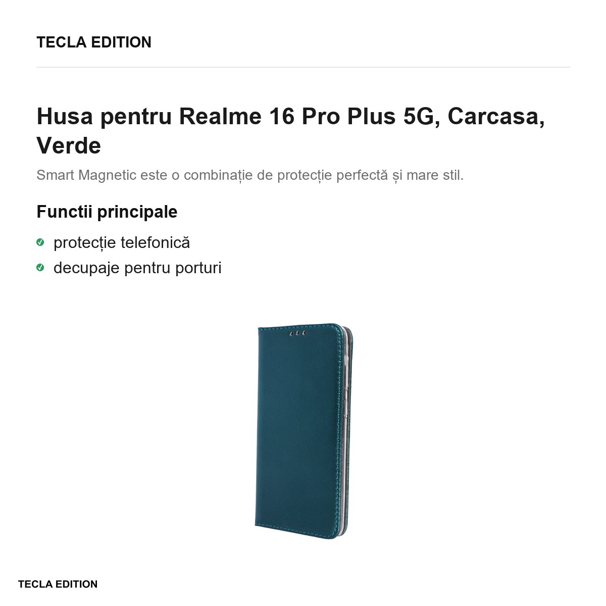 Husa Smart Magnetic pentru Realme 16 Pro Plus 5G, tip carte, Verde [1]