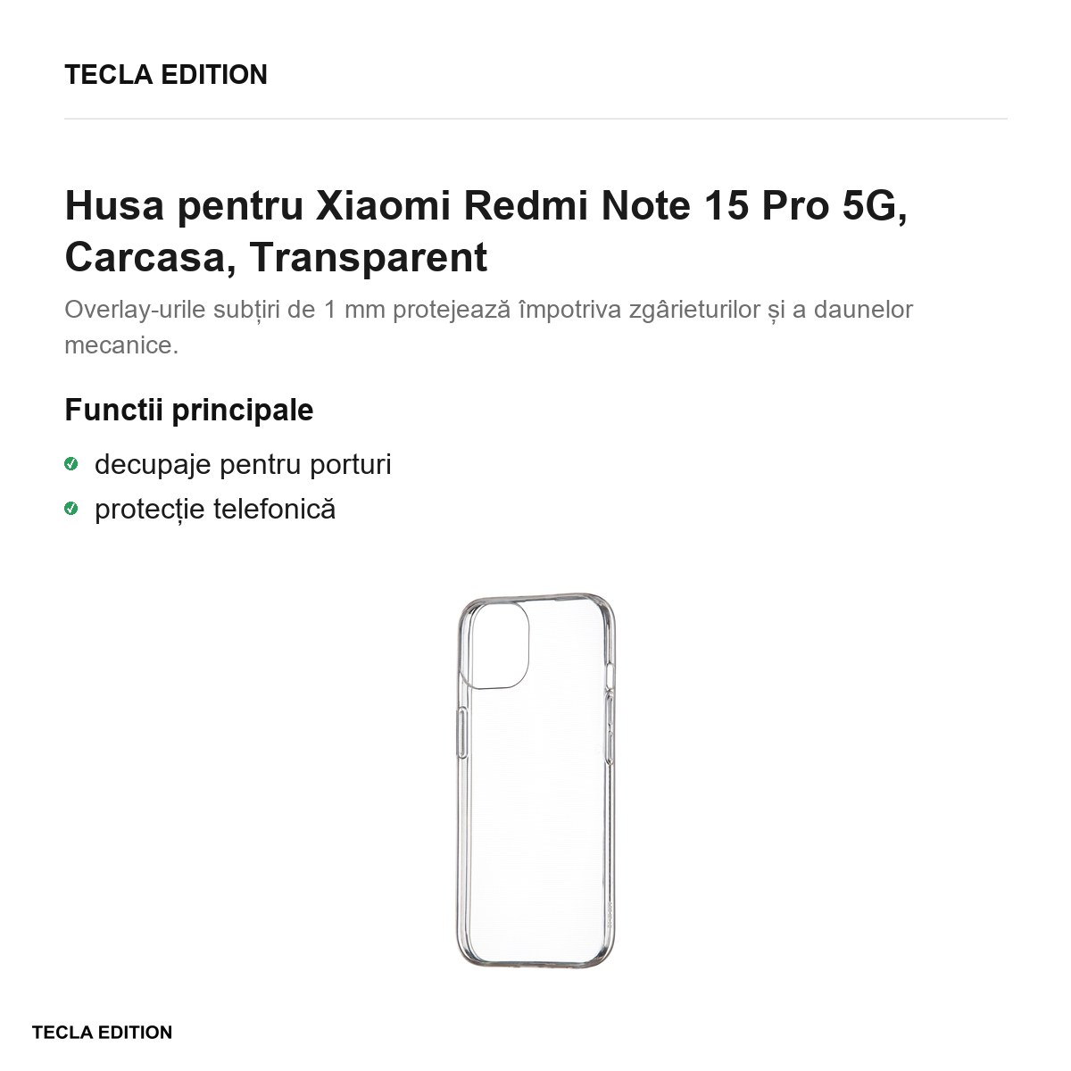 Husa Slim 1 mm pentru Xiaomi Redmi Note 15 Pro 5G, Carcasa, Transparent [1]