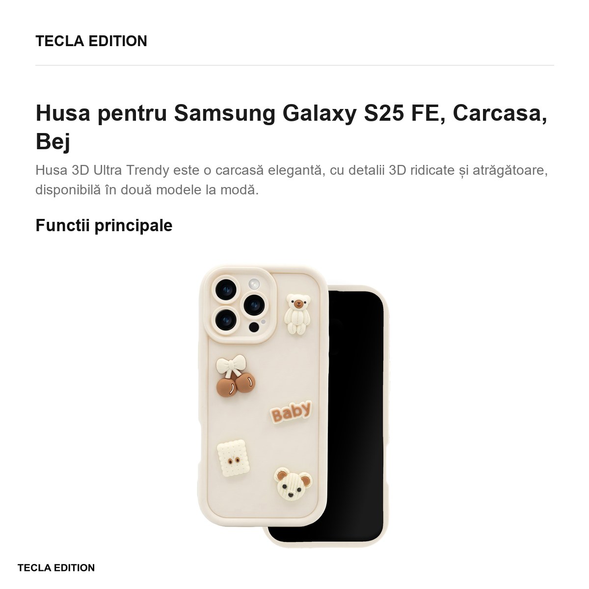 Husa Ultra Trendy 3D bear pentru Samsung Galaxy S25 FE, Carcasa, Bej [1]