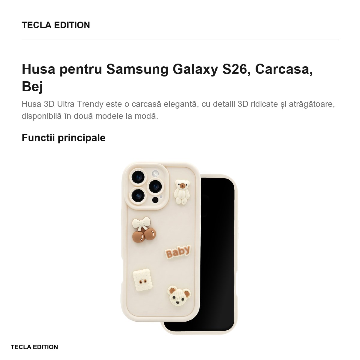 Husa Ultra Trendy 3D bear pentru Samsung Galaxy S26, Carcasa, Bej [1]