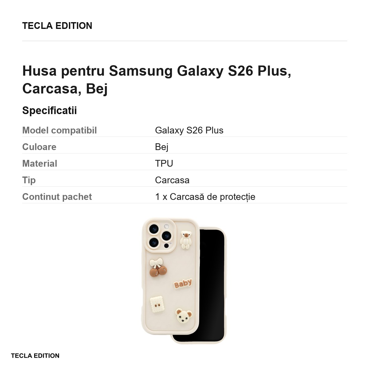 Husa Ultra Trendy 3D bear pentru Samsung Galaxy S26 Plus, Carcasa, Bej [2]