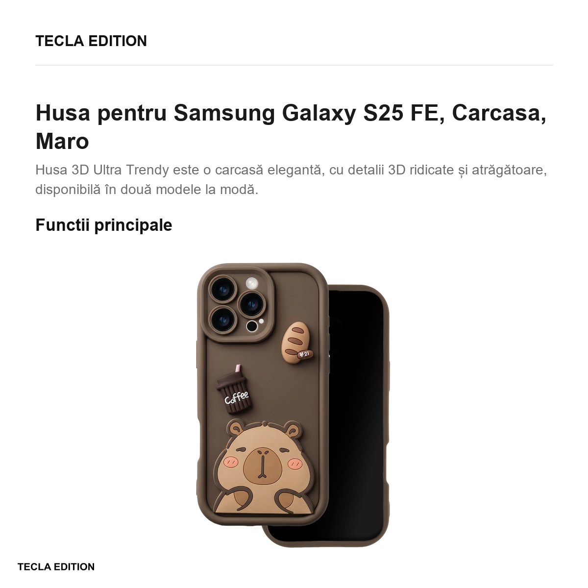 Husa Ultra Trendy 3D capybara pentru Samsung Galaxy S25 FE, Carcasa, Maro [1]