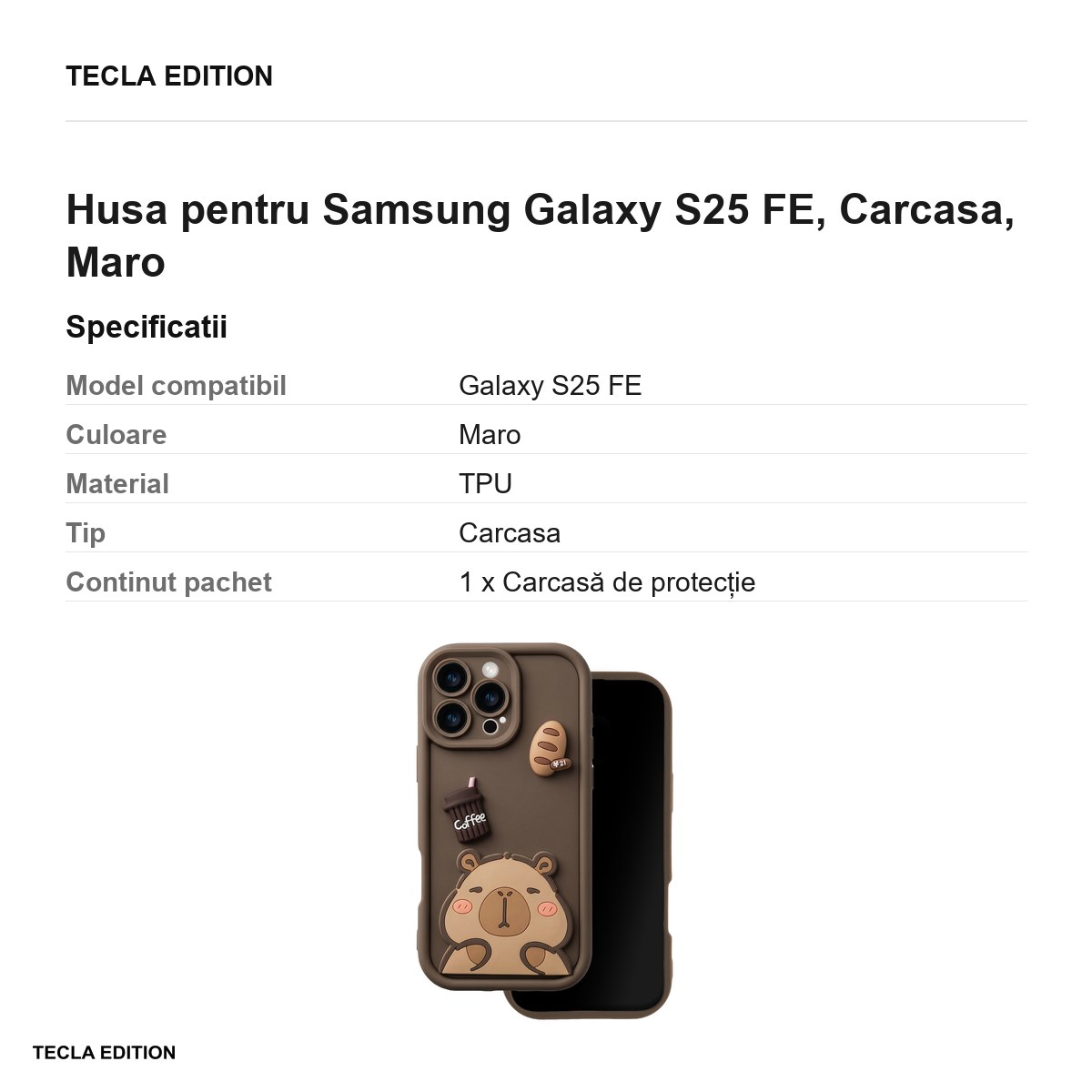 Husa Ultra Trendy 3D capybara pentru Samsung Galaxy S25 FE, Carcasa, Maro [2]
