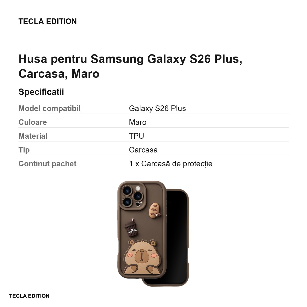 Husa Ultra Trendy 3D capybara pentru Samsung Galaxy S26 Plus, Carcasa, Maro [2]