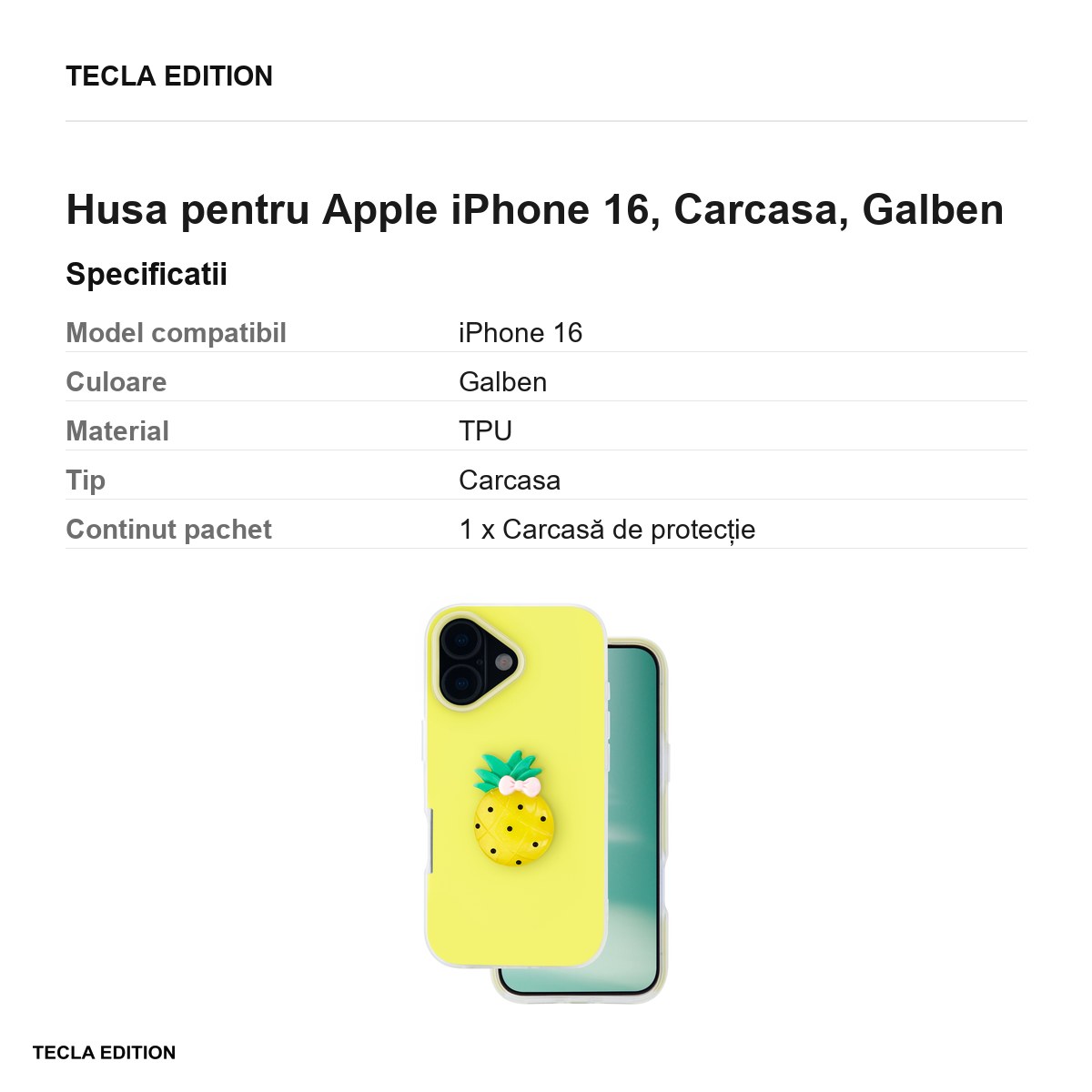 Husa Fruit 2in1 pentru Apple iPhone 16, Carcasa, Galben [2]