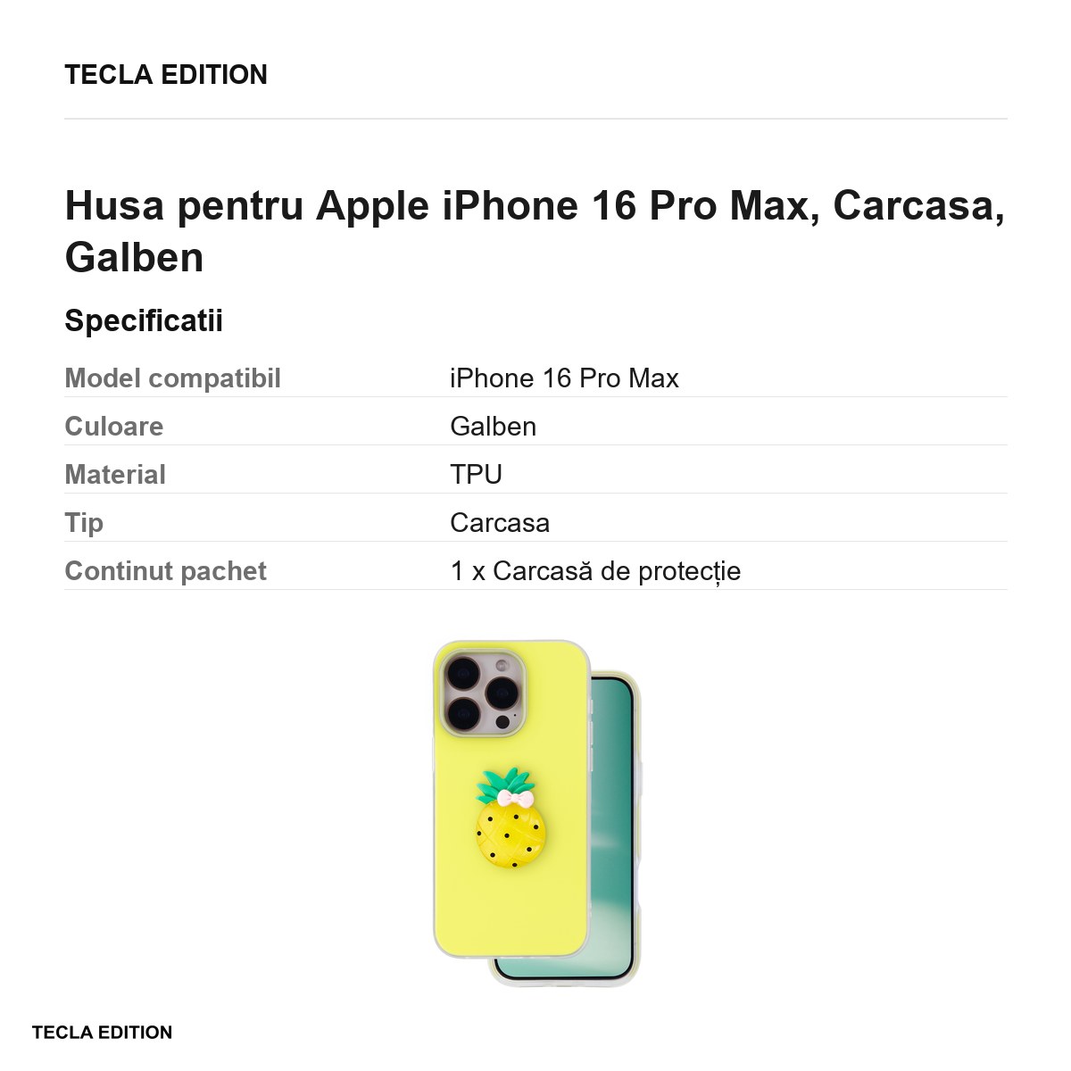 Husa Fruit 2in1 pentru Apple iPhone 16 Pro Max, Carcasa, Galben [2]