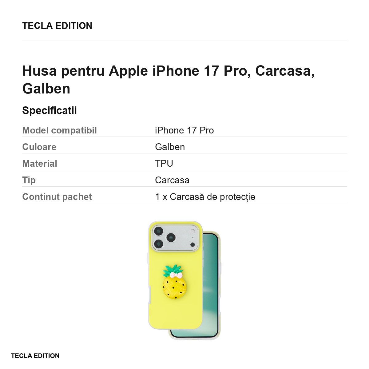 Husa Fruit 2in1 pentru Apple iPhone 17 Pro, Carcasa, Galben [2]