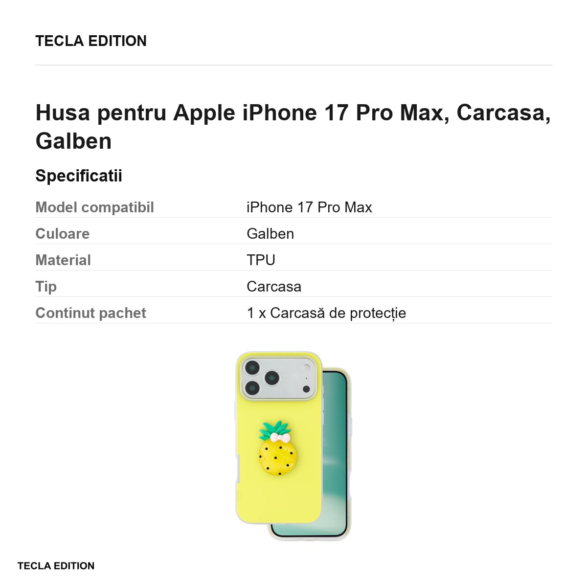 Husa Fruit 2in1 pentru Apple iPhone 17 Pro Max, Carcasa, Galben [2]