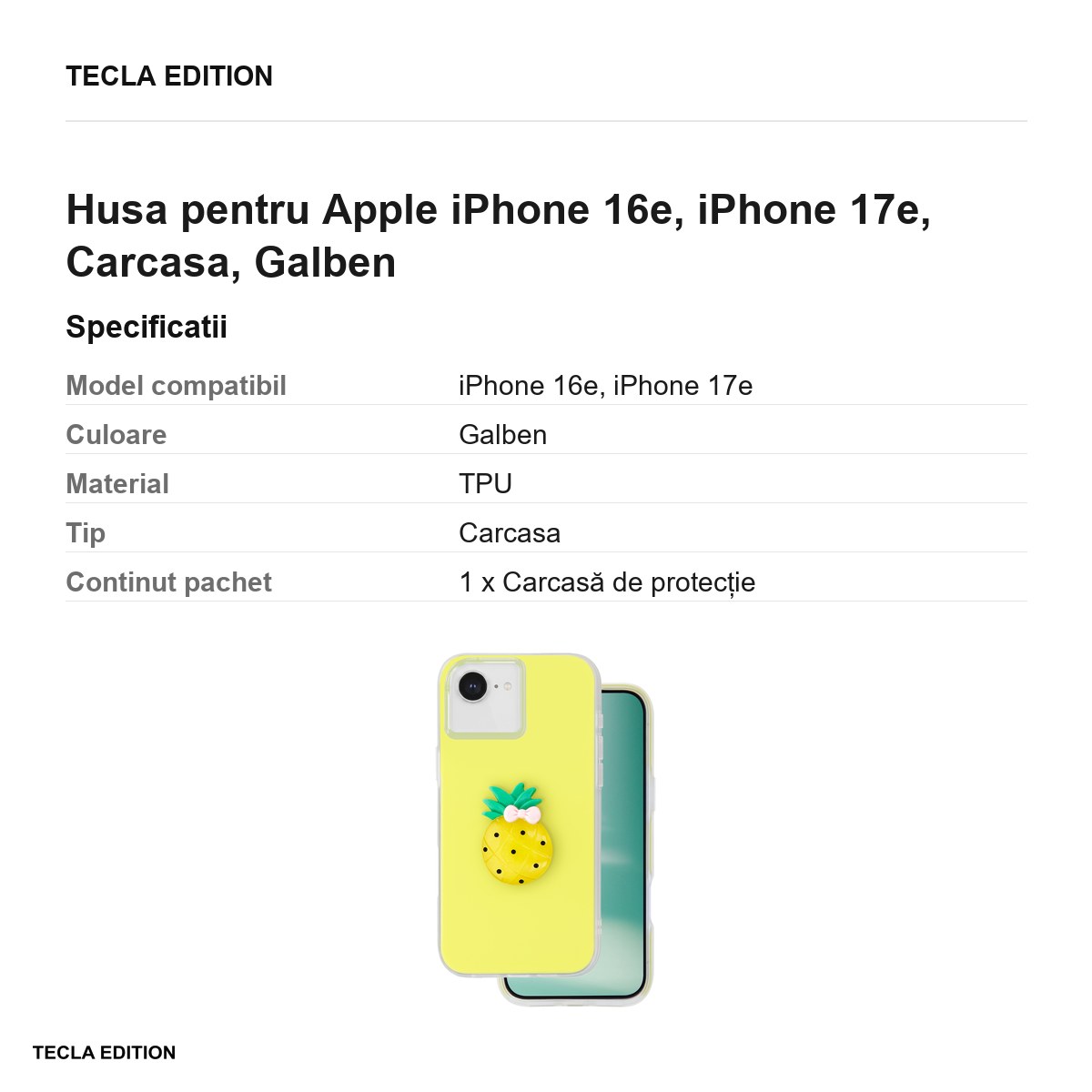 Husa Fruit 2in1 pentru Apple iPhone 16e, iPhone 17e, Carcasa, Galben [2]