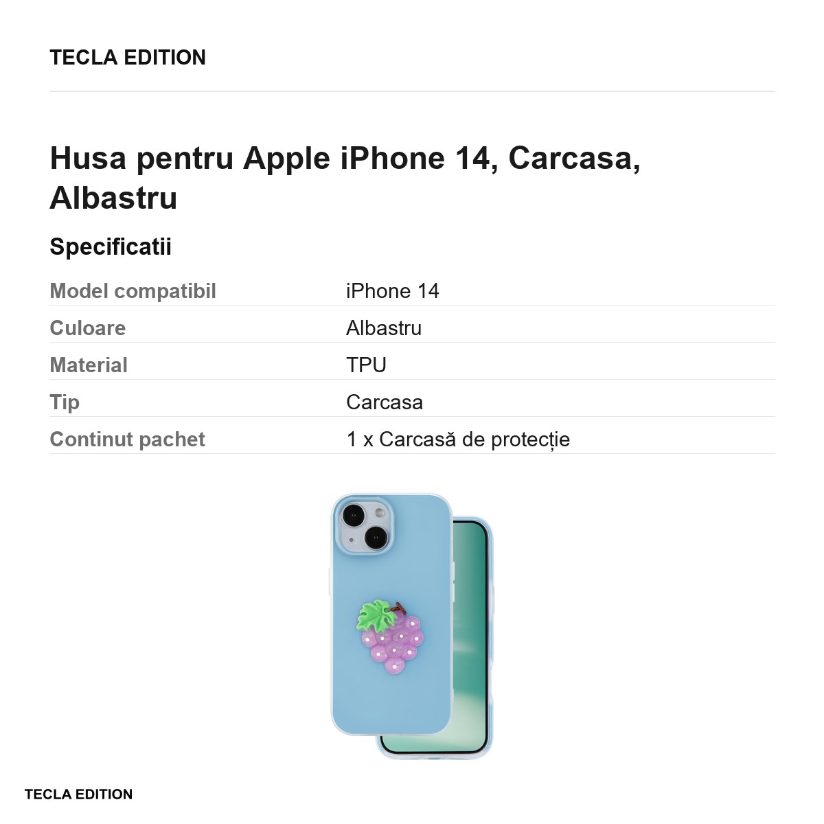 Husa Fruit 2in1 pentru Apple iPhone 14, Carcasa, Albastru [2]