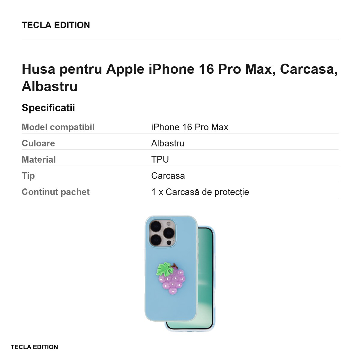 Husa Fruit 2in1 pentru Apple iPhone 16 Pro Max, Carcasa, Albastru [2]