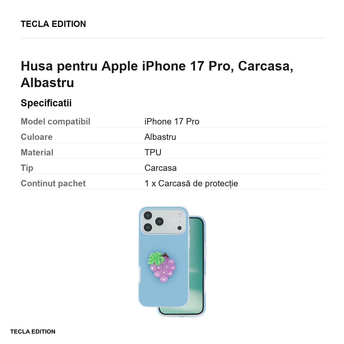 Husa Fruit 2in1 pentru Apple iPhone 17 Pro, Carcasa, Albastru [2]