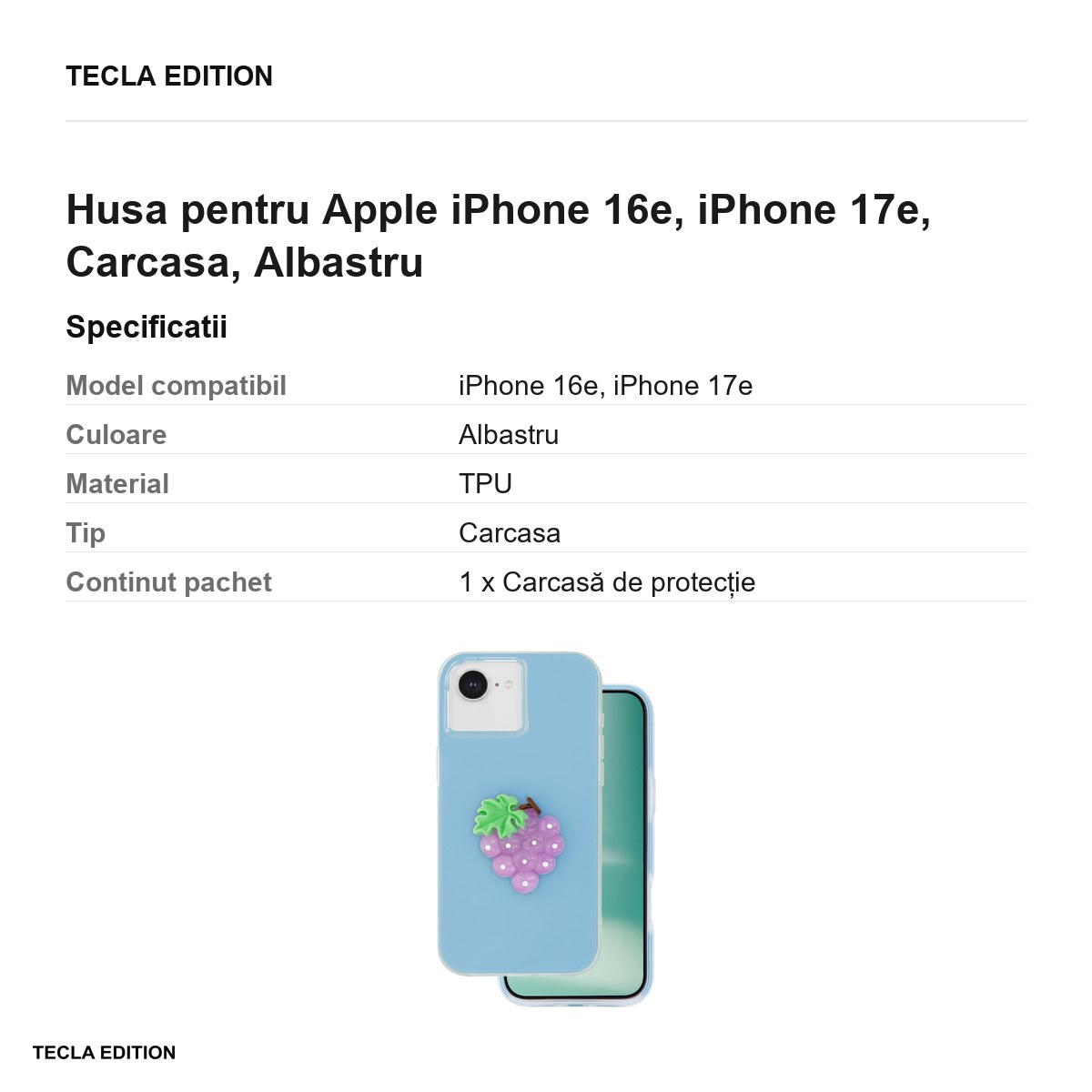 Husa Fruit 2in1 pentru Apple iPhone 16e, iPhone 17e, Carcasa, Albastru [2]