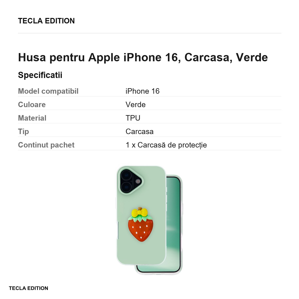 Husa Fruit 2in1 pentru Apple iPhone 16, Carcasa, Verde [2]