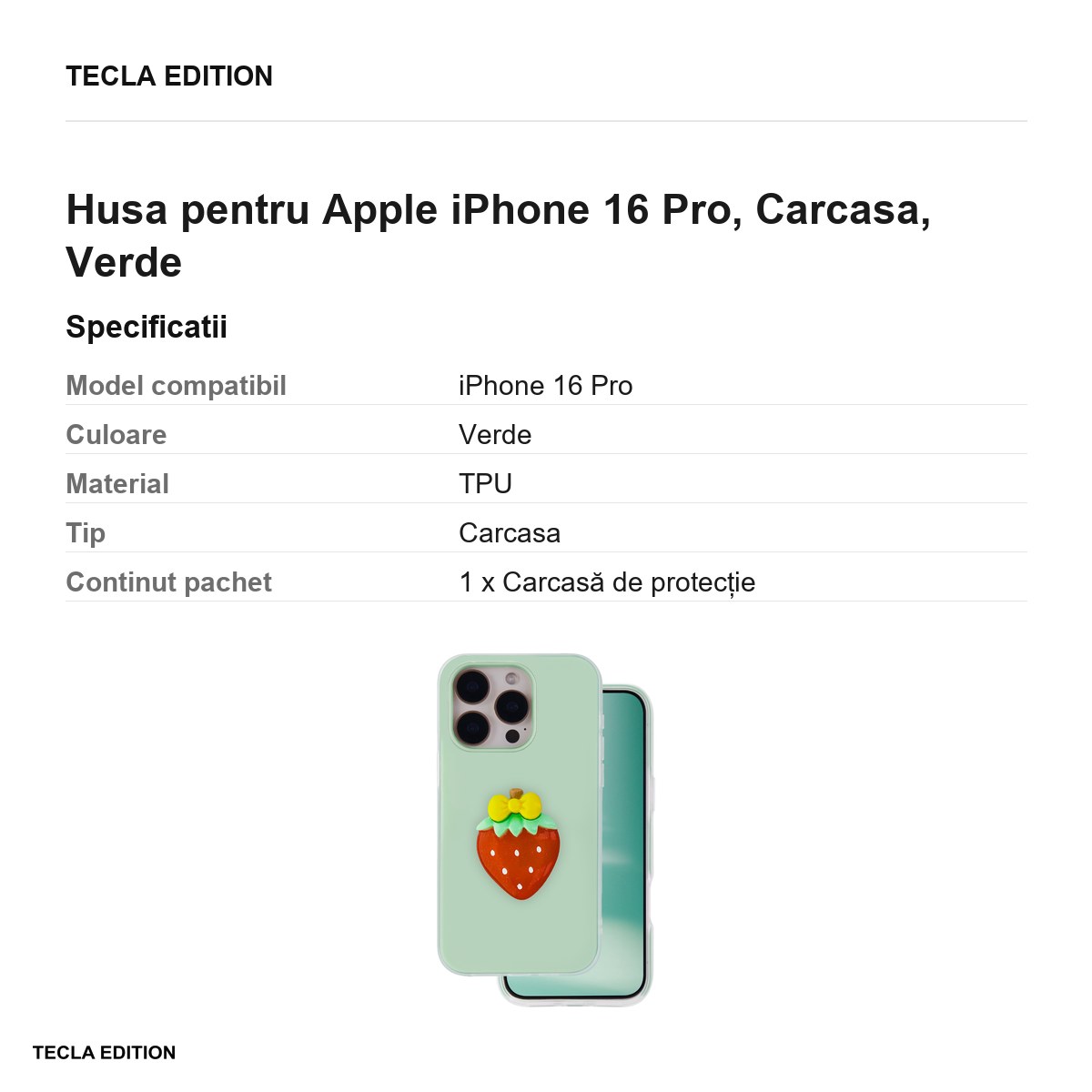 Husa Fruit 2in1 pentru Apple iPhone 16 Pro, Carcasa, Verde [2]