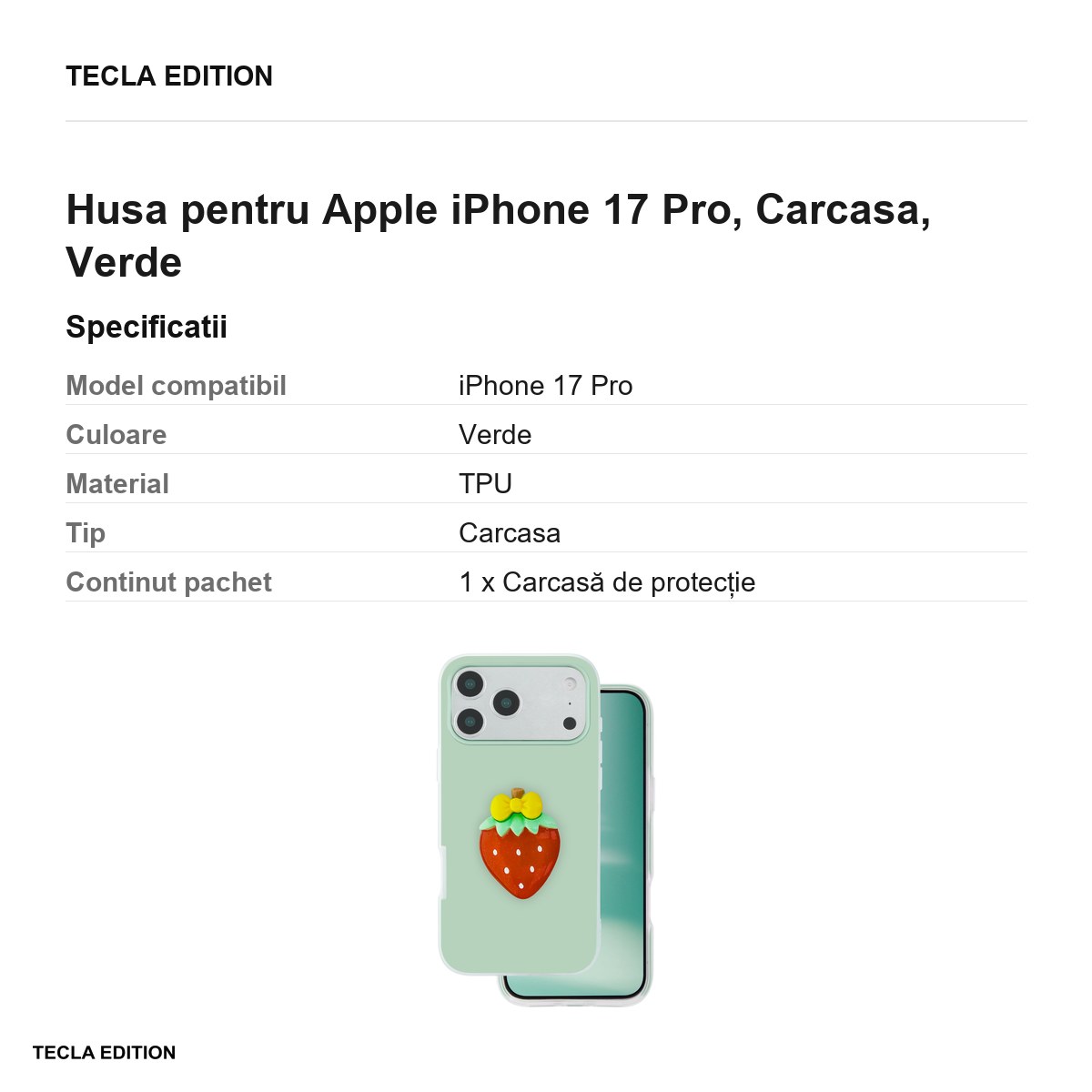 Husa Fruit 2in1 pentru Apple iPhone 17 Pro, Carcasa, Verde [2]